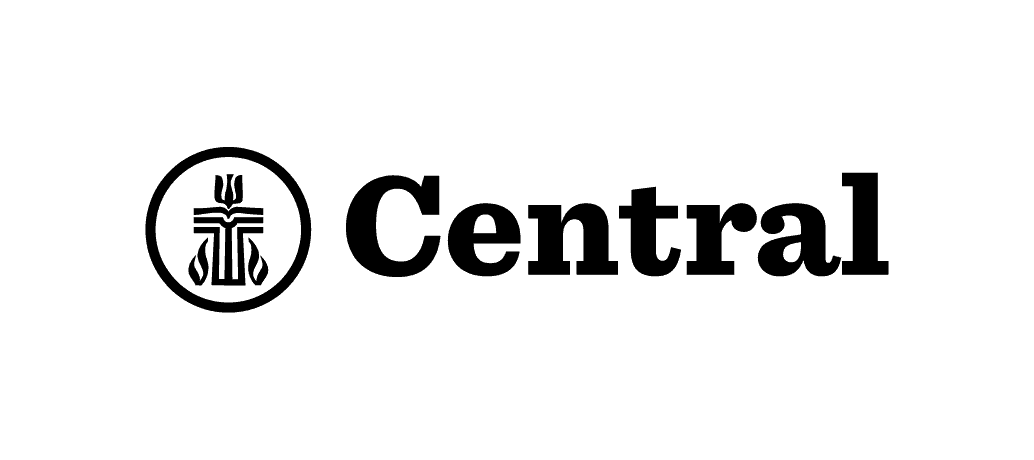 A black and white logo with a stylized symbol inside a circle, followed by the word "Central" in bold, sans-serif font.